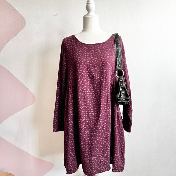 Purple Floral Lagenlook Dress Boho Minimalist‎ Earthy Vintage Mori Kei XL - Picture 1 of 7